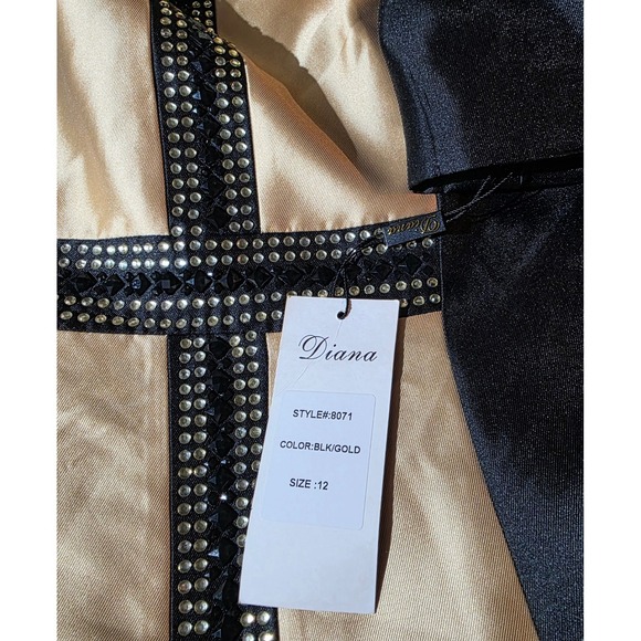 Diana Black Gold Rhinestone Studded Evening Dress Long Sleeve Size 12 NEW - Picture 5 of 14